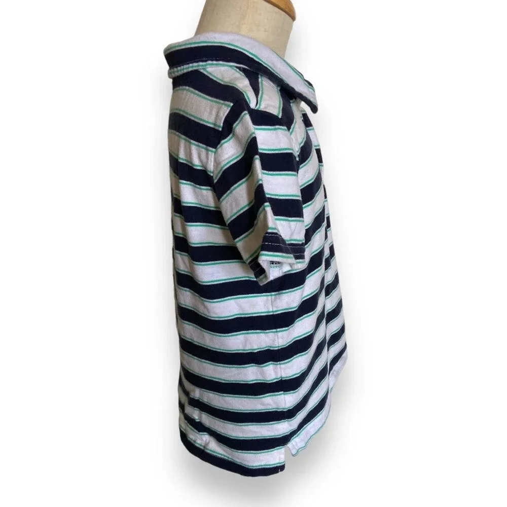 Janie & Jack Boys Shirt Size 4 Lighthouse Way Striped Polo Shirt White Teal Blue